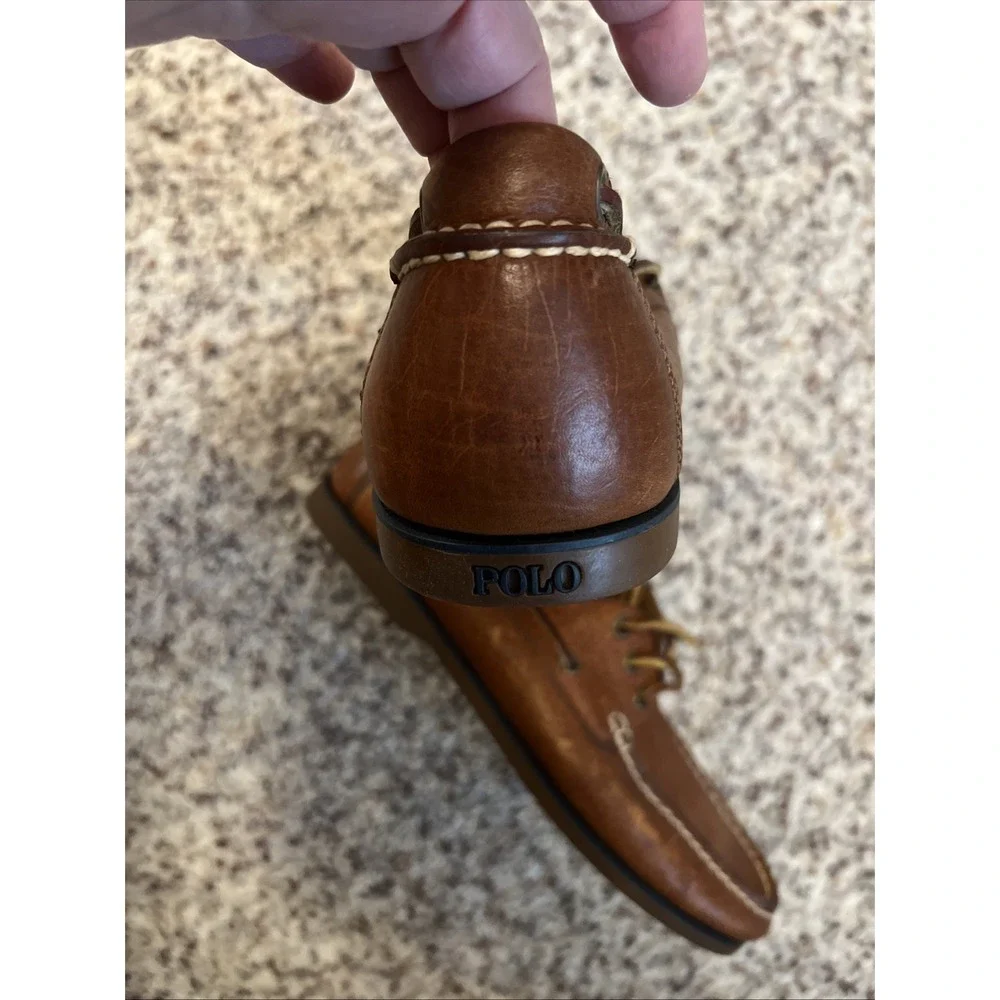 Polo‎ Ralph Lauren New Bienne Tan Leather Boat Shoe Loafer Size 8.5 Lace Up